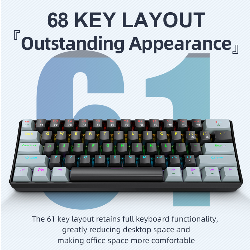 Gaming Keyboard No Rgb - APAYADO K61 Mini Mekanik Klavye,Kablolu,61 Tuş,Phantom