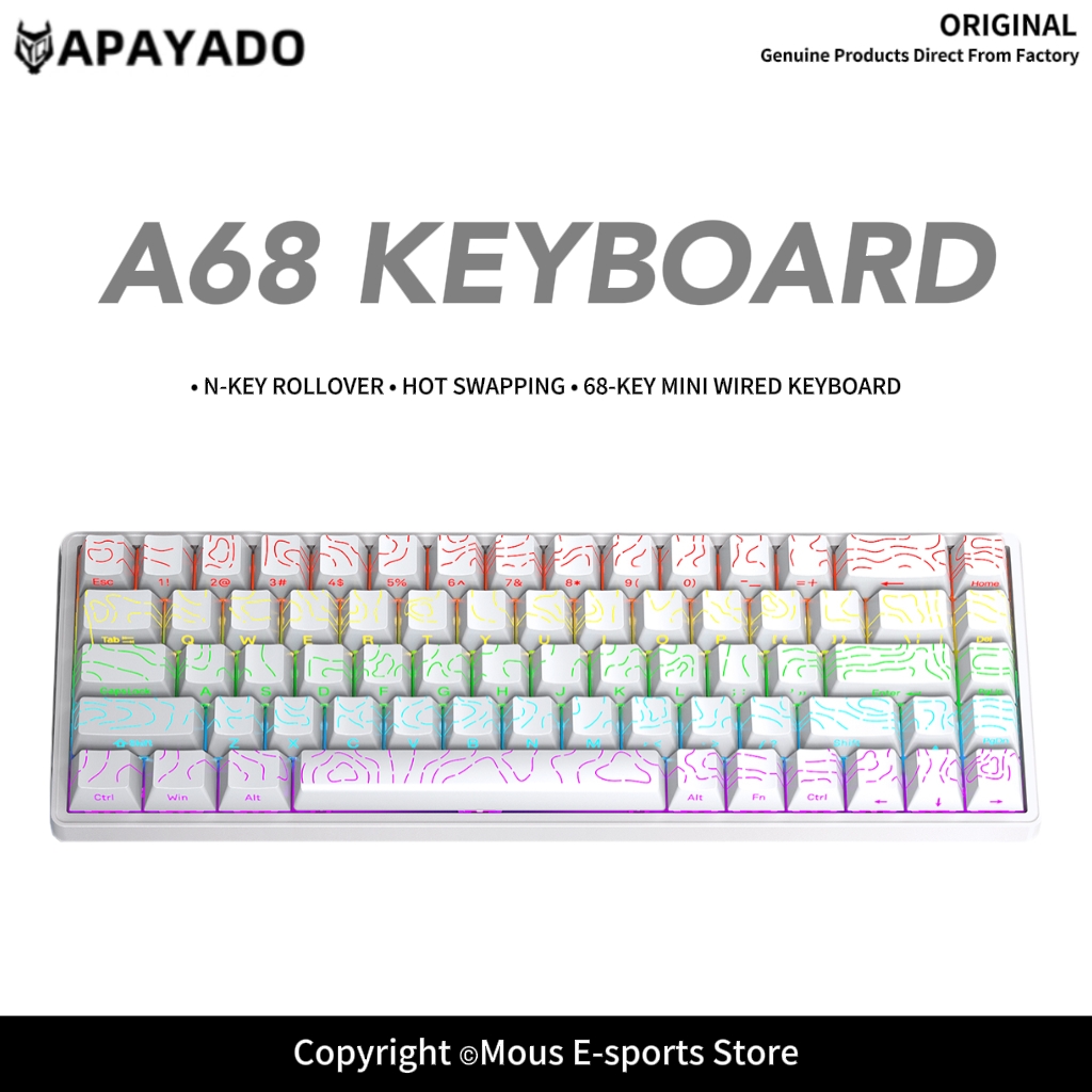 Keyboard Gaming Blue Switch - APAYADO A68 Kablolu Mekanik Klavye Çalışırken